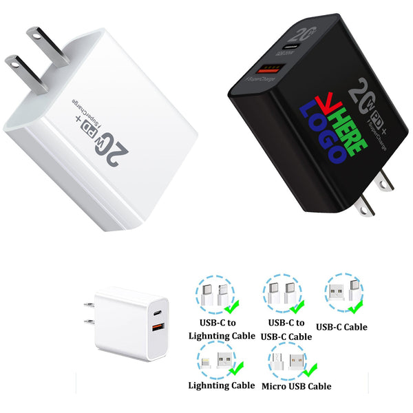 Dual Port Flat Wall 20W PD Fast Charger