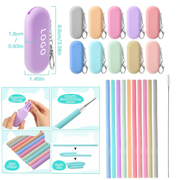 Silicone Foldable Portable Straw Set